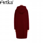 Artka Women's Winter New Solid Color Ethnic Embroidery Woolen Coat Vintage Hooded Long Sleeve Wool Outerwear FA11660Q