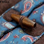 Artka Women's Winter Printed Woolen Patchwork Down Outerwear Vintage Stand Collar Long Sleeve Horn Botton Down Coat DK10565D