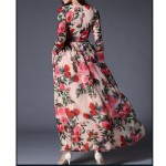 Autumn 2016 Women Long Sleeve Maxi Dress Long Chiffon Floral Print Pink Bohemian Bodycon Boho Dresses Clothing