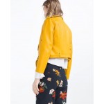 Autumn 2017 Yellow Faux Leather Jackets Women Short Design Long Sleeve Biker Jacket Outwear Leather Jacket Women