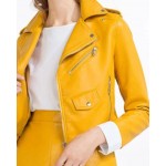 Autumn 2017 Yellow Faux Leather Jackets Women Short Design Long Sleeve Biker Jacket Outwear Leather Jacket Women