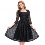 Autumn 3/4 sleeve Black Lace women dresses 2017 Retro Vintage Lace Picnic Beach Dress A line midi Vestidos Robe Femme elegant