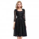 Autumn 3/4 sleeve Black Lace women dresses 2017 Retro Vintage Lace Picnic Beach Dress A line midi Vestidos Robe Femme elegant