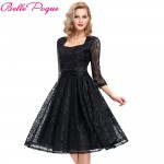 Autumn 3/4 sleeve Black Lace women dresses 2017 Retro Vintage Lace Picnic Beach Dress A line midi Vestidos Robe Femme elegant