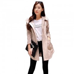 Autumn And Winter Windbreaker For Women Trench Coat Hooded Cotton Long Casual Female Spring Coat Khaki Green Pink Rose Red S-XL