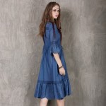 Autumn Dress 2017 Yuzi.may Boho New Cotton Dresses O-Neck Ruffles Hem Embroidery High Waist Belted Swing Vestidos A8167 Vestido