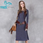 Autumn Dress 2017 Yuzi.may Boho New Cotton Nylon Vestidos O-Neck Skinny Knitting Patchwork Vestido Feminino A8177 Women Dresses
