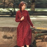 Autumn Dress Floral Print Velour Pleated High Waist Vintage Dress Oversize Long Sleeve Loose Casual Dress Vestidos