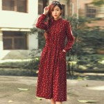 Autumn Dress Floral Print Velour Pleated High Waist Vintage Dress Oversize Long Sleeve Loose Casual Dress Vestidos