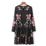 Autumn Fashion Brand Floral Embroidered Dress Women Round Neck Long Sleeve Vintage Black Dress Vestidos 2016 AAZZ8304
