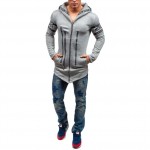 Autumn Fashion hoodies men zipper Letter print sweatshirts men's light gray hooded coat HD5285