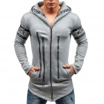 Autumn Fashion hoodies men zipper Letter print sweatshirts men's light gray hooded coat HD5285