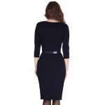 Autumn New Arrival Work Dress Women 2017 Fashion Polyester Knee Length Women Dresses With Belt O-Neck Black Office Dress S-3XL 