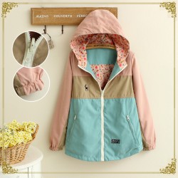 Autumn New Women Jacket Loose Pocket Zipper Cartoon Print Hooded Two Side Wear Casual Jacket Coat Female Outerwear girls gifts