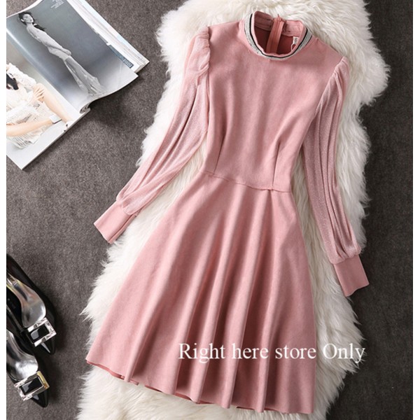 Autumn Winter 2016 New Women Dress Beading Latern Long Sleeve Suede Elegant bodycon Prom Party Dress Slim vestidos Spring