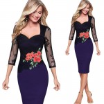 Autumn Winter Dress Women Elegant Embroidered Floral See Through Lace Evening Party Dresses Casual Slim Bodycon Office Dress