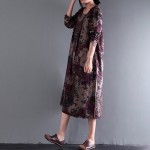 Autumn Winter Dresses Floral Print O Neck Long Sleeve Vintage Dress Cotton Linen Women Dress A Line Casual Dress Size M-2XL