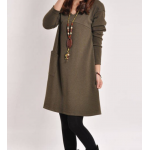 Autumn Winter Fashion Korean Style Women Casual Dress Long Sleeve With Pockets Big Size Bottom Dress