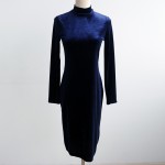 Autumn Winter Fashion Midi Pencil Dress Women Turtleneck Long Sleeve Sexy Velvet Dress Velvet High Neck Bodycon Dress