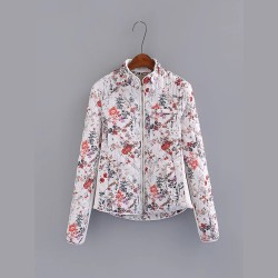 Autumn Winter New Women Fashion Floral Print High Quality Quilted Jacket, Female Vintage Elegant Slim Cotton Baseball Jackets 