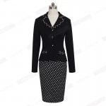 Autumn Winter Vintage Dots Uniform Suits Long Sleeve Elegant Bodycon Pencil Formal Office Wear Women Wear To Work Dresses B246