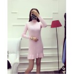 Autumn Winter Women Dress Solid Color Beading Collar Sweet Graceful Knitting Dress Long-sleeved Winter Bottom Dress 7color