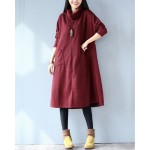 Autumn Winter Women Long Fashion Dress Turtleneck Cashmere Full Sleeve Female Vestidos Khaki Wine Red Gray Split Warm Lady Dress