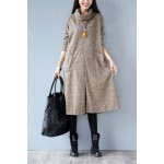 Autumn Winter Women Long Fashion Dress Turtleneck Cashmere Full Sleeve Female Vestidos Khaki Wine Red Gray Split Warm Lady Dress