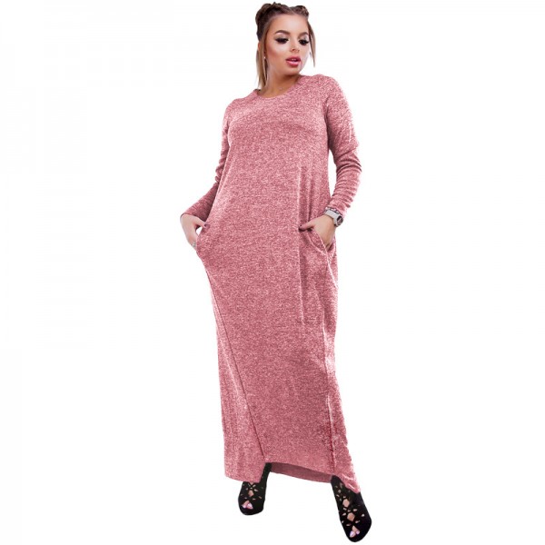 Autumn Winter Women Maxi Long Dress Vintage solid color Dresses Long Sleeve Pockets Casual Loose Vestidos Plus Size