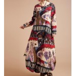 Autumn Witer  Women Dress fashion Plus Size bohemian floral printing Girls patchwork vintage Vestido De Festa Dress