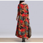 Autumn Witer  Women Dress fashion Plus Size bohemian floral printing Girls patchwork vintage Vestido De Festa Dress