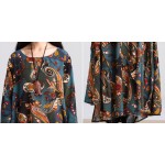 Autumn Witer  Women Dress fashion Plus Size bohemian floral printing Girls patchwork vintage Vestido De Festa Dress