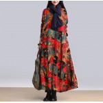 Autumn Witer  Women Dress fashion Plus Size bohemian floral printing Girls patchwork vintage Vestido De Festa Dress