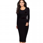 Autumn Women Casual Wear To Work Office Business Sheath Fitted Colorblock Pockets Bodycon Pencil Dress 1EB22