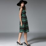 Autumn and Winter New Women Vintage Fashion Print Sleeveless Slim Sexy Office Casual Elegant Long Dress C813