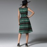 Autumn and Winter New Women Vintage Fashion Print Sleeveless Slim Sexy Office Casual Elegant Long Dress C813