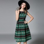 Autumn and Winter New Women Vintage Fashion Print Sleeveless Slim Sexy Office Casual Elegant Long Dress C813