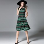 Autumn and Winter New Women Vintage Fashion Print Sleeveless Slim Sexy Office Casual Elegant Long Dress C813