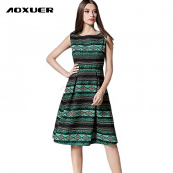 Autumn and Winter New Women Vintage Fashion Print Sleeveless Slim Sexy Office Casual Elegant Long Dress C813