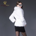 Autumn and winter fashion V-neck rabbit fur coat with fox fur collar women fur jacket women fur coat Free shipping QS-67