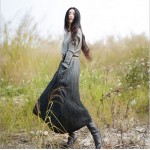 Autumn elegant literary 35%cotton 65%linen loose Mori Girl long sleeve dress plus size dress expansion Gradient dress4 colors