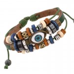 BA172 Wholesale Handmade 6 Color Turkish Evil Eye Leather Adjustable Bracelet Wristband Jewelry Bijouterie Unisex Girls Woman