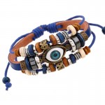 BA172 Wholesale Handmade 6 Color Turkish Evil Eye Leather Adjustable Bracelet Wristband Jewelry Bijouterie Unisex Girls Woman