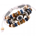 BA172 Wholesale Handmade 6 Color Turkish Evil Eye Leather Adjustable Bracelet Wristband Jewelry Bijouterie Unisex Girls Woman