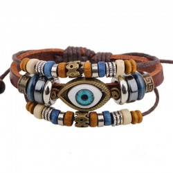 BA172 Wholesale Handmade 6 Color Turkish Evil Eye Leather Adjustable Bracelet Wristband Jewelry Bijouterie Unisex Girls Woman