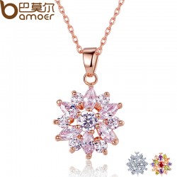BAMOER Hot Sell   Gold Color Flower Necklaces Pendants with High Quality Cubic Zircon For Women Birthday Gift JIN024