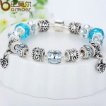 BAMOER Hot Sell European Style Silver Crystal Charm Bracelet for Women With Blue Murano Glass Beads Jewelry PA1394