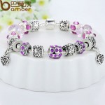 BAMOER Hot Sell European Style Silver Crystal Charm Bracelet for Women With Blue Murano Glass Beads Jewelry PA1394
