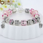 BAMOER Hot Sell European Style Silver Crystal Charm Bracelet for Women With Blue Murano Glass Beads Jewelry PA1394
