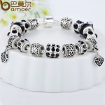 BAMOER Hot Sell European Style Silver Crystal Charm Bracelet for Women With Blue Murano Glass Beads Jewelry PA1394